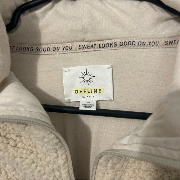OFFLINE Aerie Cropped Sherpa‎ Zip Up Hooded Jacket, L - Picture 6 of 8